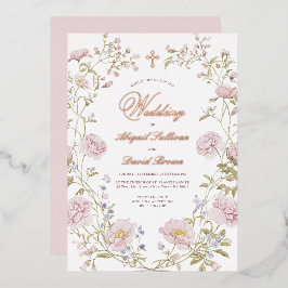 Errötende Florale Rahmen-Religiöse Hochzeit Folieneinladung