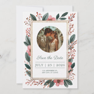 Errötende Florale Rahmen Save-the-Date-Einladung Save The Date