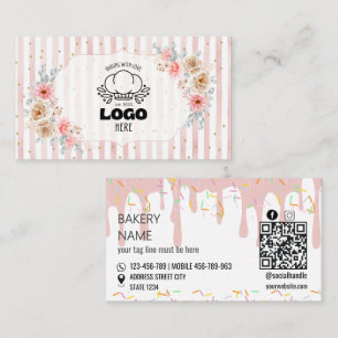 Errötende florale Streifen Süße Bäckerei-Logo  Visitenkarte