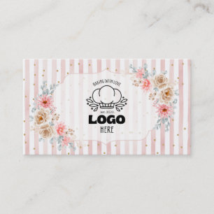 Errötende florale Streifen Süße Bäckerei-Logo  Visitenkarte