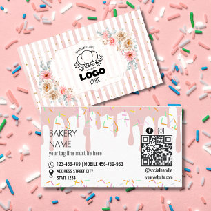 Errötende florale Streifen Süße Bäckerei-Logo Visitenkarte