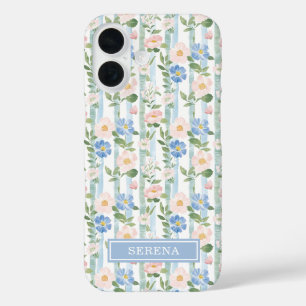 Errötende Florale Wasserfarben-Gestreifte Personal iPhone 16 Hülle