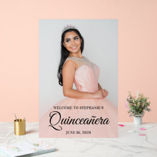 Errötende Foto-Overlay Elegante Schrift Quinceañer Acrylschild