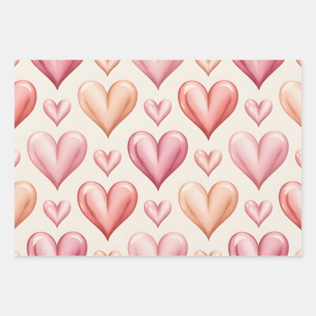 Errötende Herzen Geschenkpapier Set (Vorderseite)