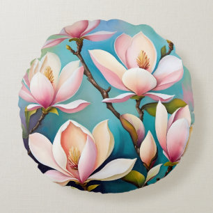 Errötende Magnolienblüten Rundes Kissen