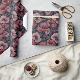 Errötende Mohnblumen und violettes Laub Geschenkpapier