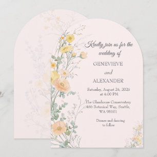 Errötende Pfirsich-Wildblumen-Bogen-Hochzeitseinla Einladung