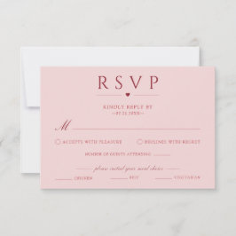 Errötende Pink Hochzeit-RSVP-Karte mit Essensauswa RSVP Karte
