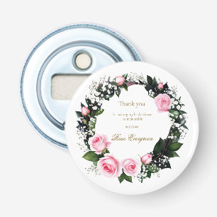Errötende Romanze: Rosa Rosen Brautdusche Danke Flaschenöffner