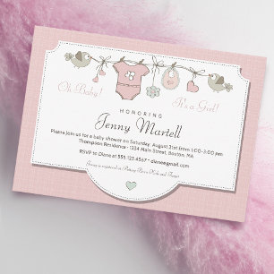 Errötende rosa Babykleidung   Babyparty Einladung