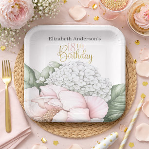 Errötende Rosa Pfingstrose Floral 18. Geburtstag Pappteller