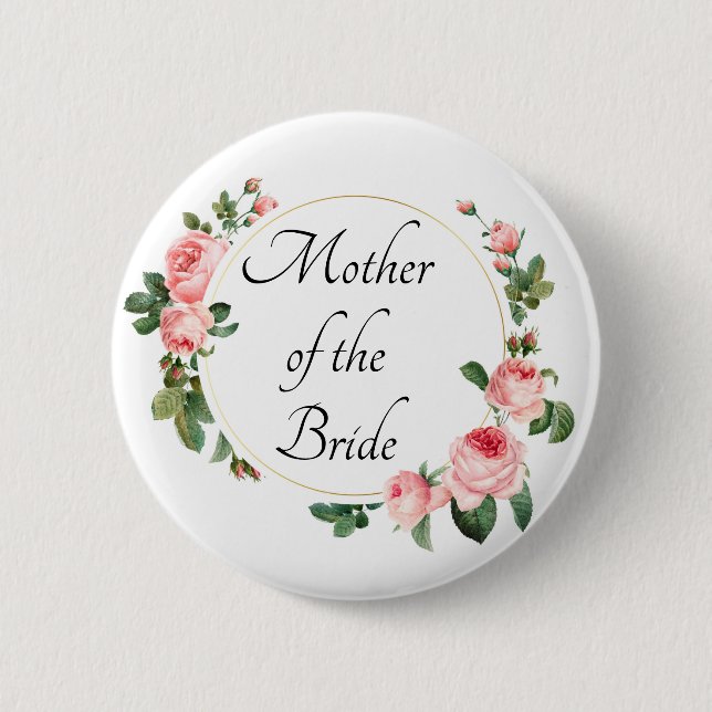 Errötende Rosa Rose Mutter der Braut Button (Vorderseite)