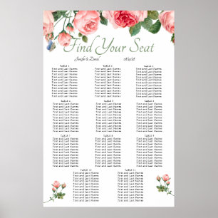 Errötende rosa Rosen Blumen Elegante Sitzordnung Poster