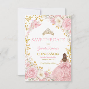 Errötende rosa Rosen Golden Quinceañera Save the Date