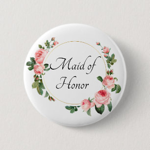 Errötende Rosa Rosen Maid of Honor Button