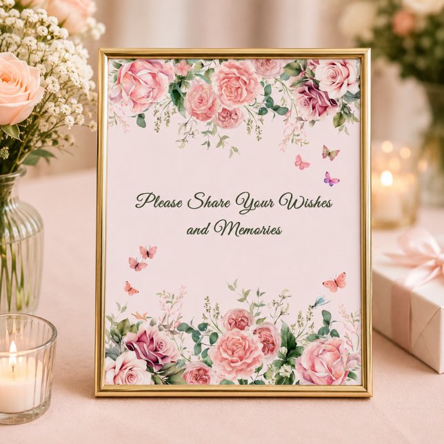 Errötende rosa Wünsche und Erinnerungen Schild (Blush Pink Wishes & Memories Guest Sign)