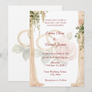 Errötende Rose & drapierte florale Hochzeits-Einla Einladung