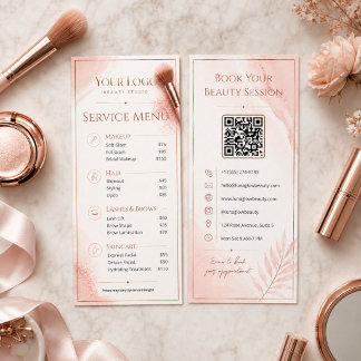 Errötende Rose Gold QR Salon Preisliste Service Me Werbekarte
