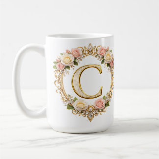 Errötende Roségoldene Blumige Monogramm Buchstabe Kaffeetasse