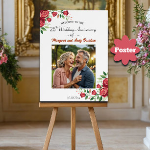 Errötende Rosen 25. Hochzeitsjubiläum Foto Willkom Poster