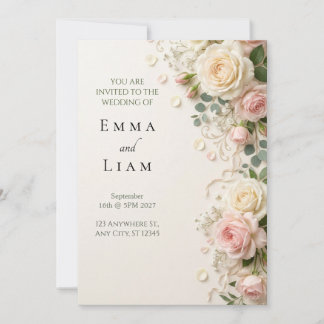 Errötende Rosen-Garten-Rand-Hochzeitseinladung Einladung