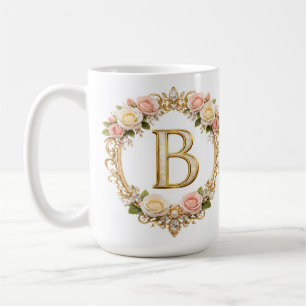 Errötende Rosen Gold Florale Monogramm Buchstabe B Kaffeetasse