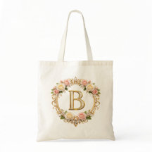 Errötende Rosen Gold Florale Monogramm Buchstabe B
