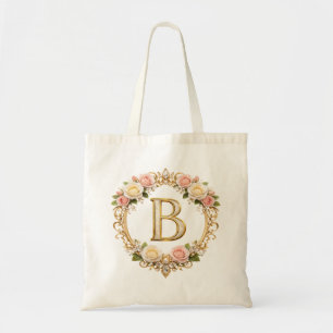 Errötende Rosen Gold Florale Monogramm Buchstabe B Tragetasche
