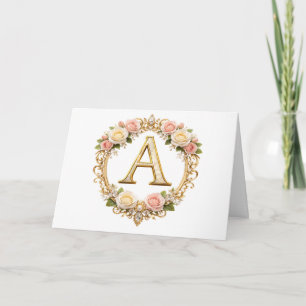 Errötende Rosen Gold Florales Monogramm Buchstabe Dankeskarte