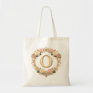 Errötende Rosen Gold Florales Monogramm Buchstabe Tragetasche