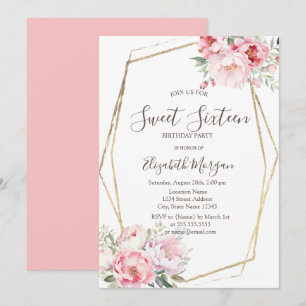 Errötende Rosen Goldrahmen Sweet 16 Einladung