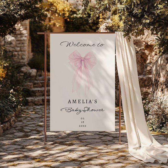 Errötende schlichte Schleife Willkommen Baby Mädch Banner (Von Creator hochgeladen)