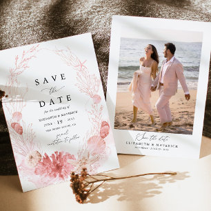 Errötende Strandküste Meeresmuschel Foto Hochzeit Save The Date