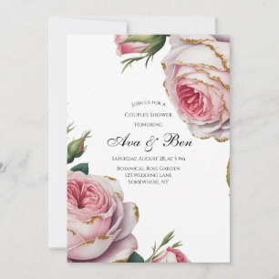Errötende und Elfenbein-Rosen-Hochzeitspaar-Dusche Einladung
