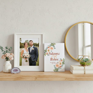 Errötende und grüne Wasserfarben-Blumen-Hochzeitst Fotoplatte