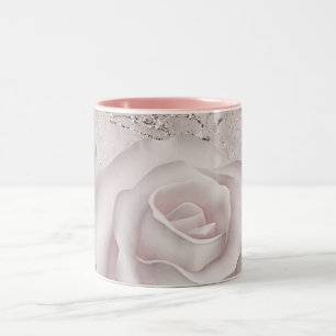 Errötende Weiße Rose Glamour Modern Marmor Shabby  Zweifarbige Tasse