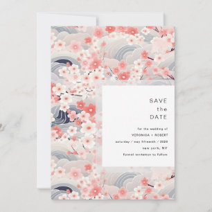 Errötende Wellen Sakura-Blüten Moderne Hochzeit Save The Date