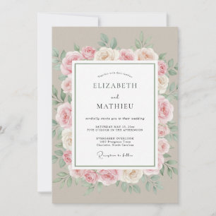 Errötende zarte Floral Romance Hochzeit Einladung