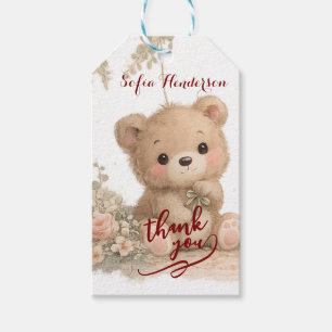 errötender brauner Bär floral Aquarell Geschenkanhänger