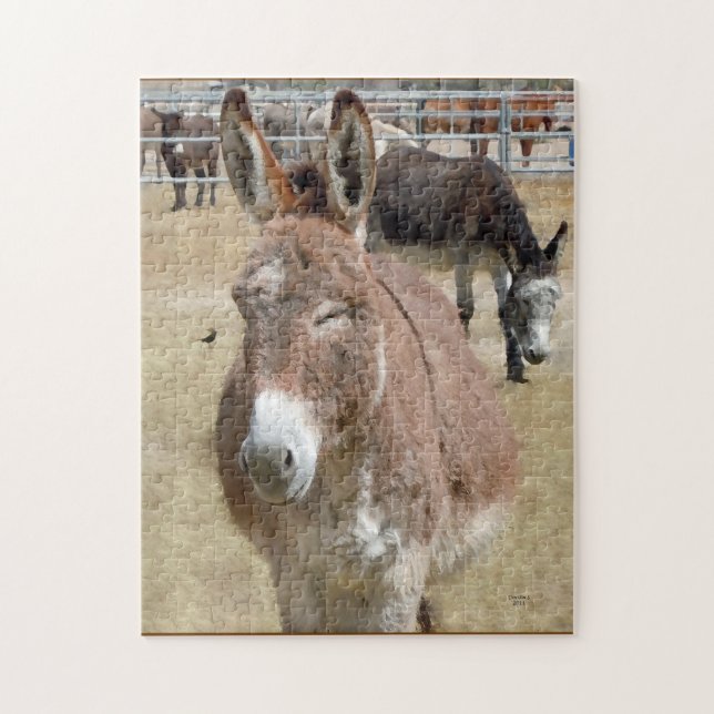 Errötender Burro u. wilde Vögel - Tierliebhaber Puzzle (Vertikal)