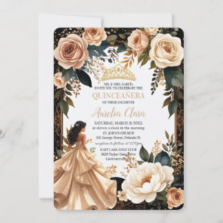 Errötender Champagner Elfenbein Florale Prinzessin Einladung