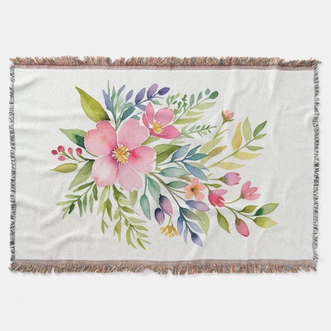 Errötender Garten-Aquarell-Blumenstrauß Decke (Vorderseite)