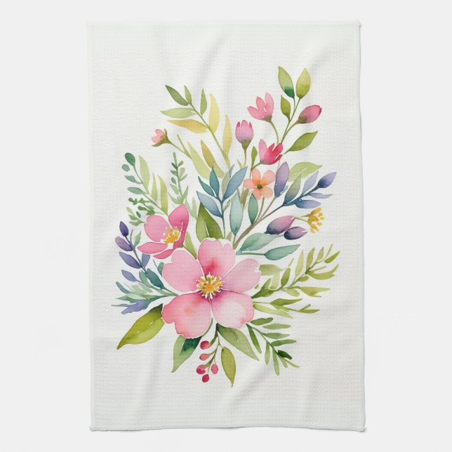 Errötender Garten-Aquarell-Blumenstrauß Geschirrtuch (Vertikal)