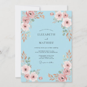 Errötender Himmel Blau Blütenblatt Hochzeit Einladung