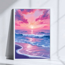 Errötender Ozean Sonnenuntergang Wellen Aquarell K