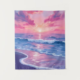 Errötender Ozean Sonnenuntergang Wellen Aquarell Wandteppich