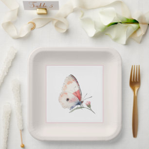 Errötender Pfirsich-Blumen-Schmetterling Für Immer Pappteller