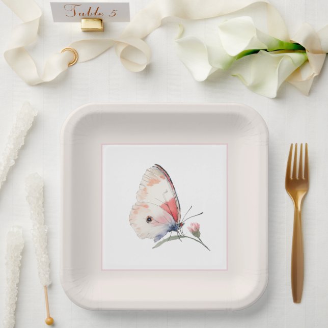 Errötender Pfirsich-Blumen-Schmetterling Für Immer Pappteller (Hochzeit)