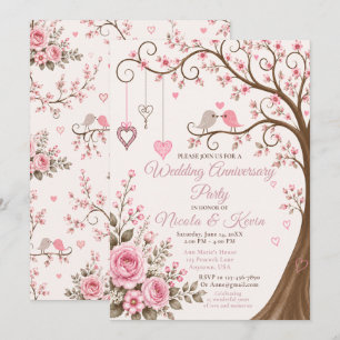 Errötender Rosa Blüten-Jubiläumsfeier Einladung