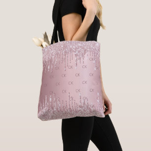 Errötender rosa Glitter-Tropfen Monogramm elegant